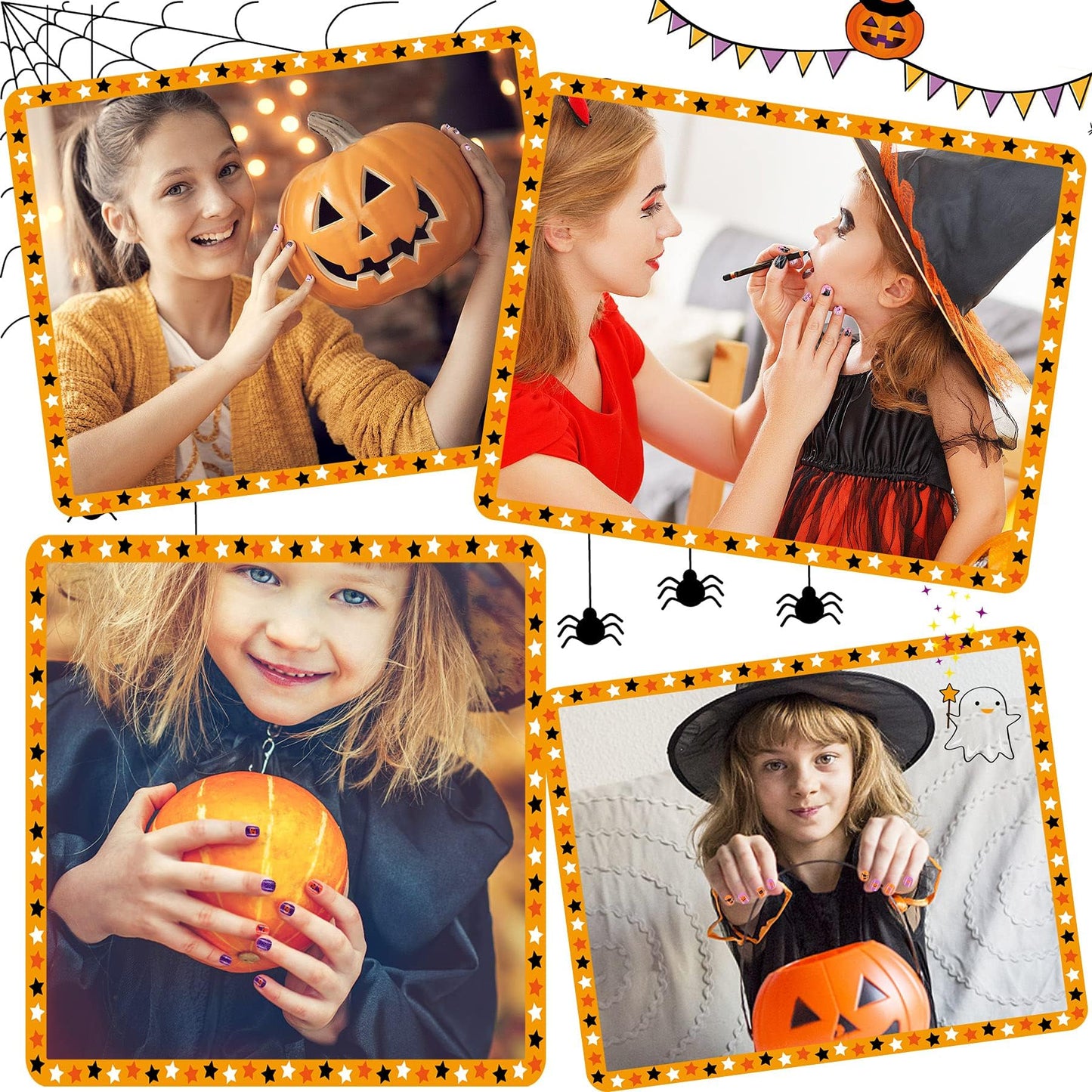 JANYUN 96 Pcs Kids False Nail Full Cover Short Fake Nails Children Nail Tips for Kids Little Girls Lovely Gift Nail Art Decoration (Halloween Theme)