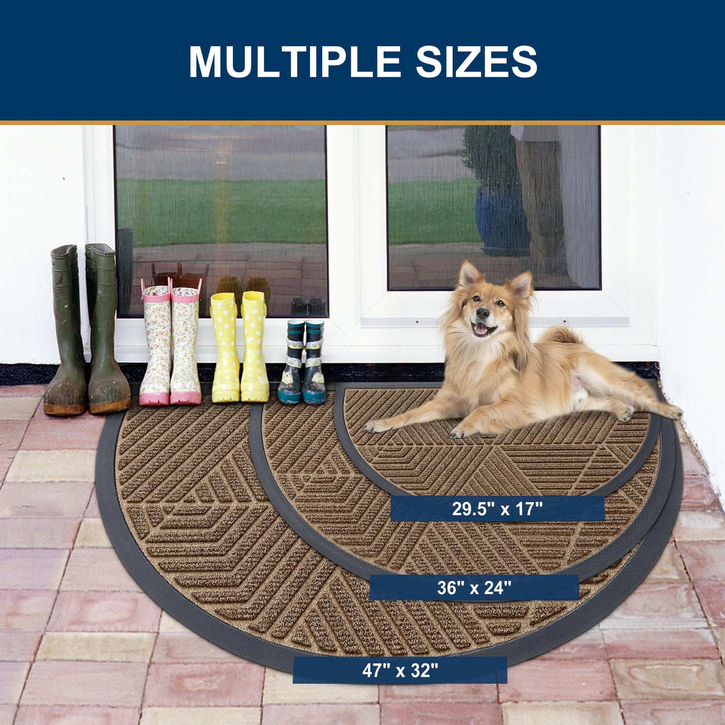 Smiry Half Circle Front Door Mat Outside Entrance, Heavy Duty Sturdy Natural Rubber Doormat, Trap Dirt and Moisture, Low Profile Mats for Indoor Outdoor Entry, Irregular Triangle (29.5x17, Brown)
