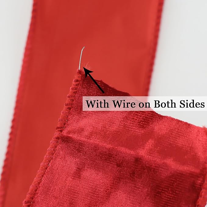MEEDEE Red Velvet Wired Ribbon 2-1/2 inch Crushed Red Velvet Christmas Ribbon 10 Yards for Christmas Tree, Wreaths, Crafts Bow, Garlands, Gift Wrapping, Seasonal Decorations