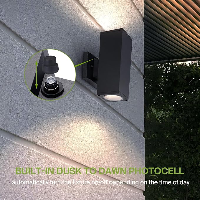 ASD 2 Light Square Dusk to Dawn Outdoor Wall Light Fixture | 120W E26 Socket 120V ETL Cylinder Up Down Lights | LED/CFL/Incandescent Bulb Exterior Wall Sconce | Front Door, Porch Patio | Black, 6 Pack