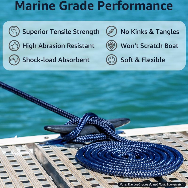 PACTHSD 3/8" x 10' Boat Fender Lines (4-Pack) - Double Braided Nylon Dock Lines for Boats - Marine Grade Fender Ropes with 6" Eye Loop - Soft, Durable Boat Accessories for Pontoon and Small Boats