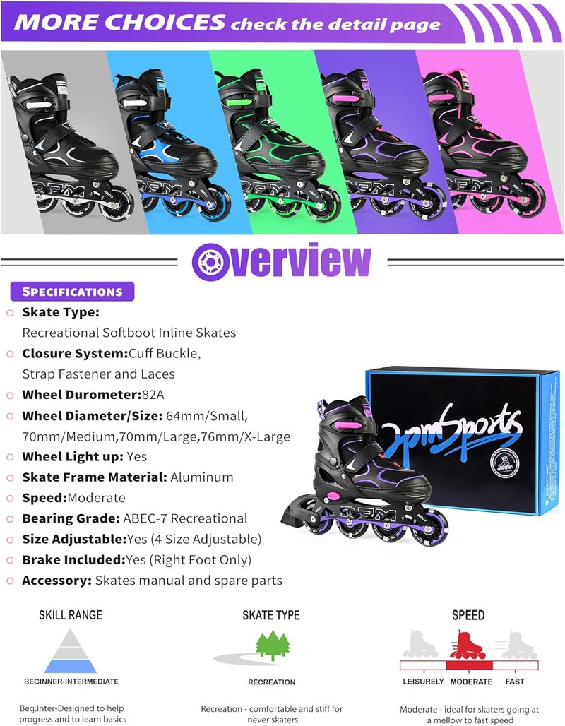Inline Skates for Kids | Adjustable Light Up Roller Skates for Ages 5-12 - Perfect for Beginners