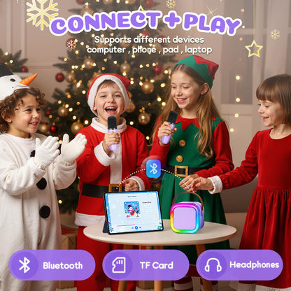 IROO Mini Karaoke Machine for Kids, 2025 TOP Toys Christmas Birthday Gifts Ideas for Girls Ages 4, 5, 6, 7, 8, 9, 10, 12+ Years Old, Portable MP3 Player with 2 Wireless Mics for Party