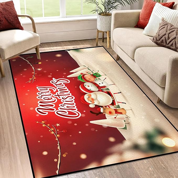 Christmas Rug Xmas Holiday Decorative Pattern Welcome Mat for Home Decoration Non Slip Outdoor Indoor Entrance Floor Mat,63" X 31"