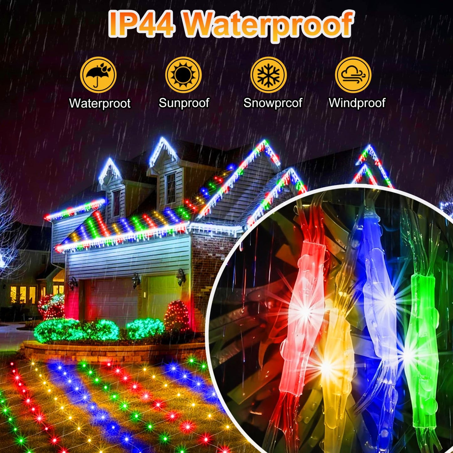 KNONEW Christmas Net Lights 420 LEDs 13ft x 6.6ft Outdoor Mesh Lights Connectable Waterproof 8 Modes & Timer Plug-in Net Fairy Lights for Bushes Garden Party Wedding Holiday,Multicolor