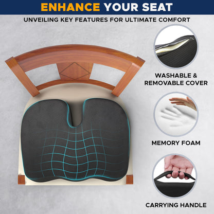 EcoNour Gel Seat Cushion – Office Chair Cushions for Sciatica & Tailbone Pain Relief – Coccyx Memory Foam Desk Chair Support & Car Seat Cushion – Back Pain Relief Pillow for Long Sitting