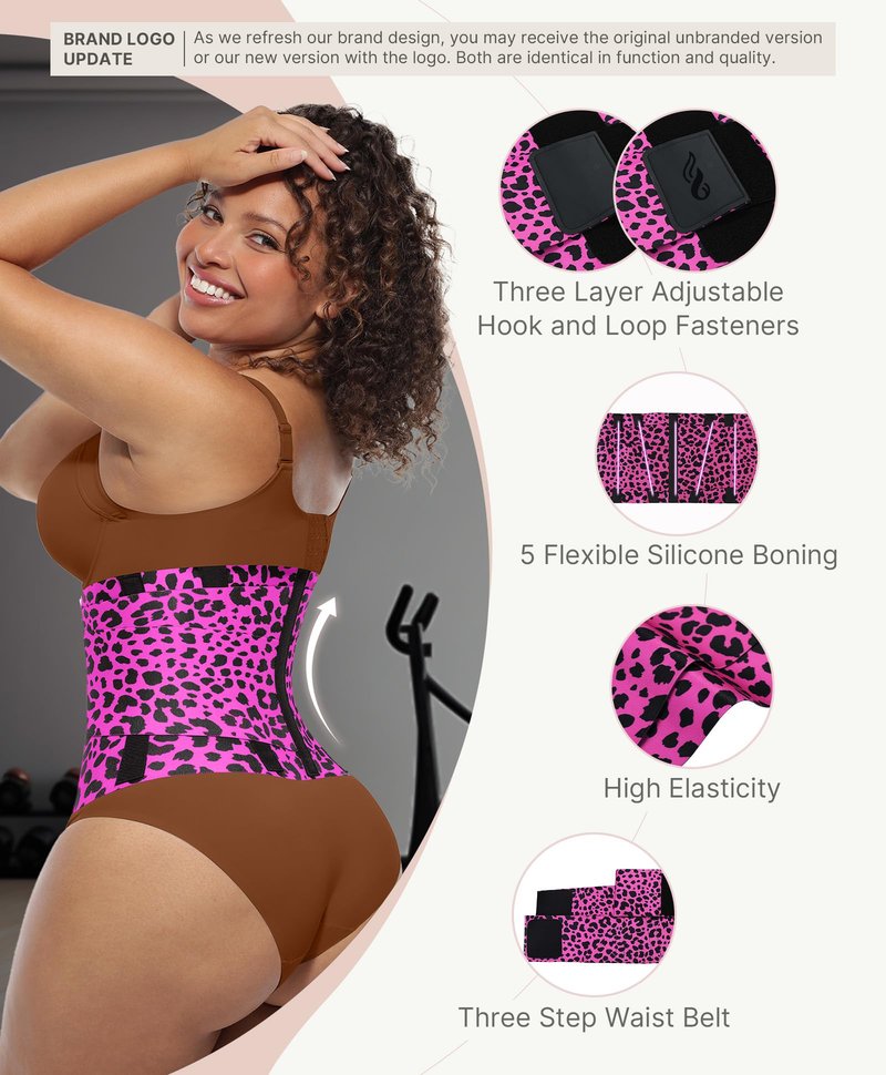 FeelinGirl Workout Waist Trainer Cincher Corset Shaper Tummy Slimmer Plus Size for Women Rose Leopard XS