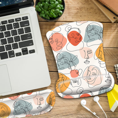 Ergonomic Mouse Pad and Keyboard Wrist Rest, Mouse Pad Wrist Support with Non Slip Rubber Base Mousepad Set + Coaster for Computer, Laptop, Easy Typing & Pain Relief, White Art Face