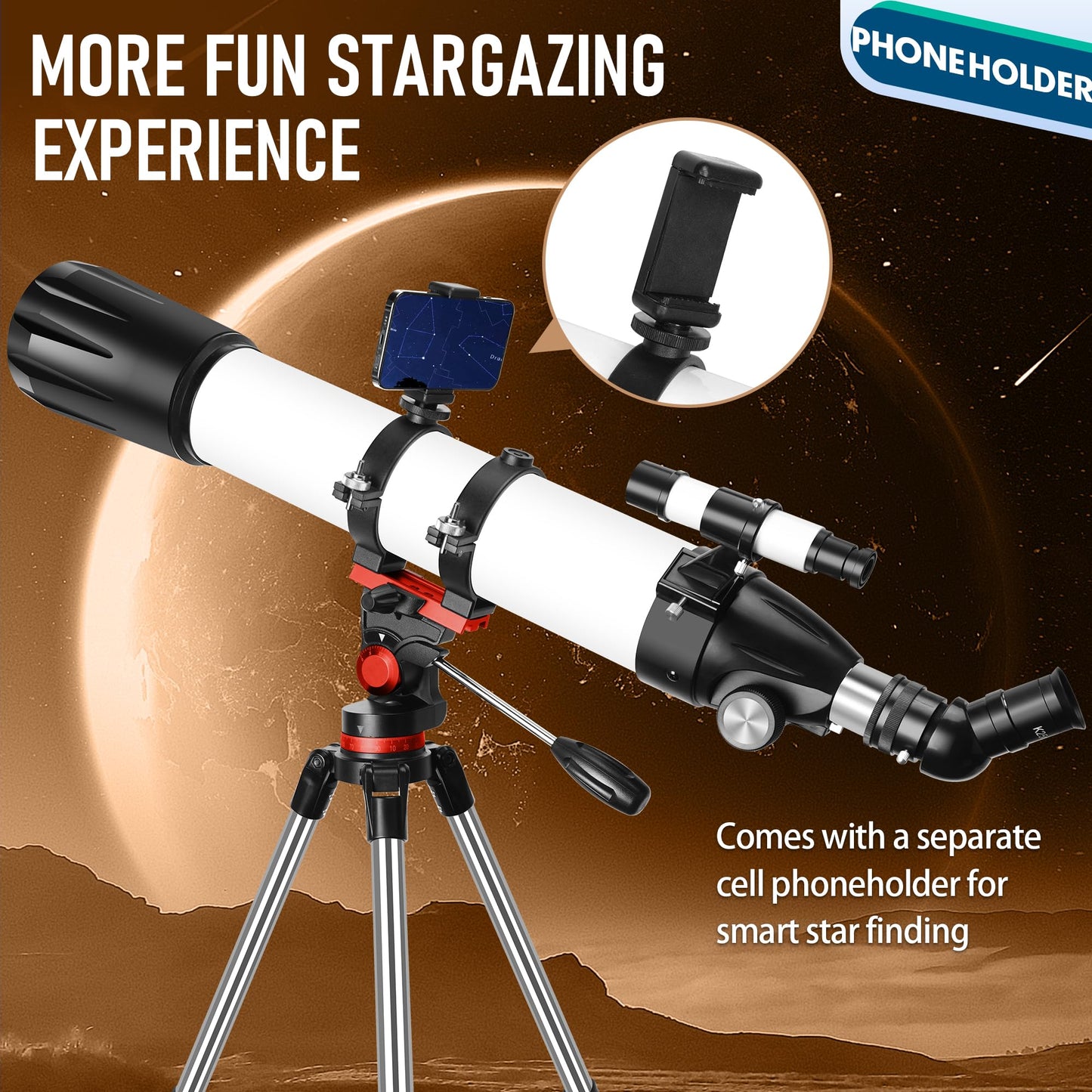 Dianfan Telescope,90mm Aperture 800mm Telescopes for Adults Astronomy,Portable Professional Refractor Telescope for Beginners,with Stainless Tripod & Phone Adapter,Carry Bag