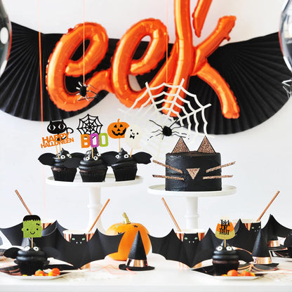 32 pcs Halloween Ghost Boo Glitter Cupcake Toppers Ghost Boo 32 Pack Cupcake Topper muffin for Halloween, Birthday Decoration Party Supply(Frankenstein）