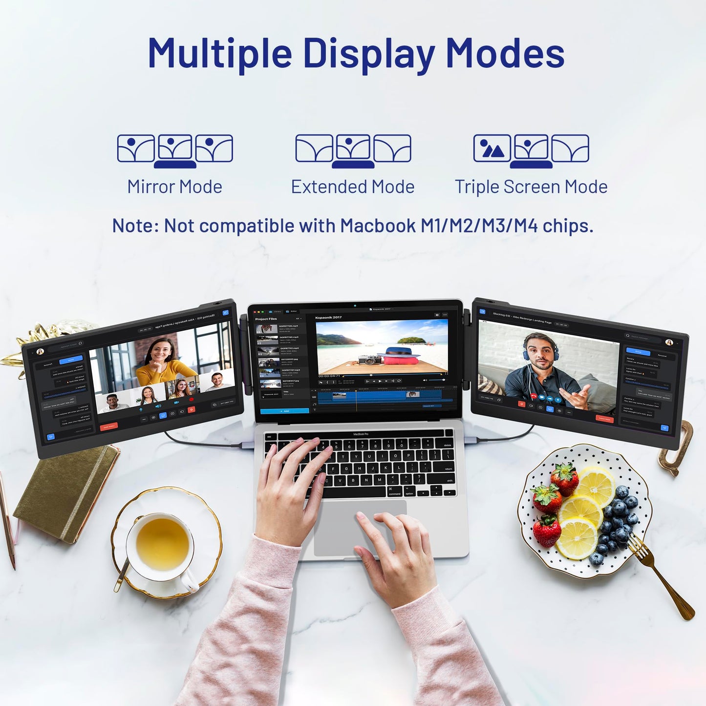domyfan 14" Laptop Screen, S3 FHD 1080P IPS Triple Portable Monitor Laptop, HDMI/USB-A/Type-C Plug and Play, Compatible with Windows/Mac/Android/Chrome