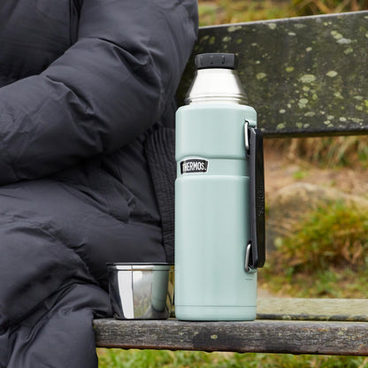 Thermos - Stainless King Red Travel Flask (1.2L) - Premium Leak Proof Insulated Tea & Coffee Flask for Hot & Cold Drinks, Built-in Cup, Twist-Pour Stopper, BPA-Free, Durable Steel