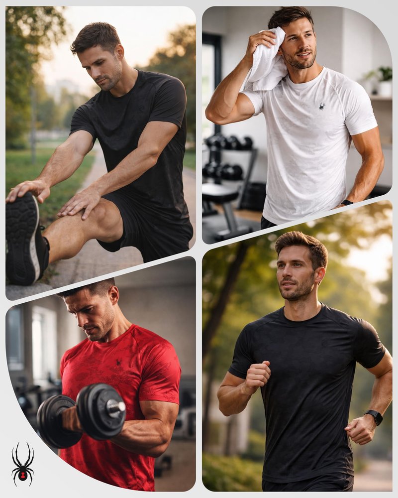 Spyder Mens Active Shirt - Crewneck Dry Fit Mens Workout Shirts Short Sleeve Camo Fitted Athletic Gym Shirts for Men, Size Medium, Blazing Black