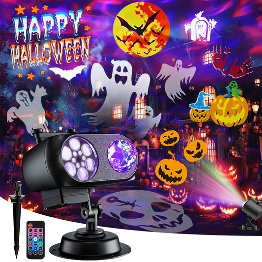 2025 Upgraded Brighter Halloween Decorations Projector Lights for Home, Display 8 Patterns at A Time (Ocean Wave & Patterns), 8 Themes Holiday Projector Halloween’ Day House Decoration Light Show