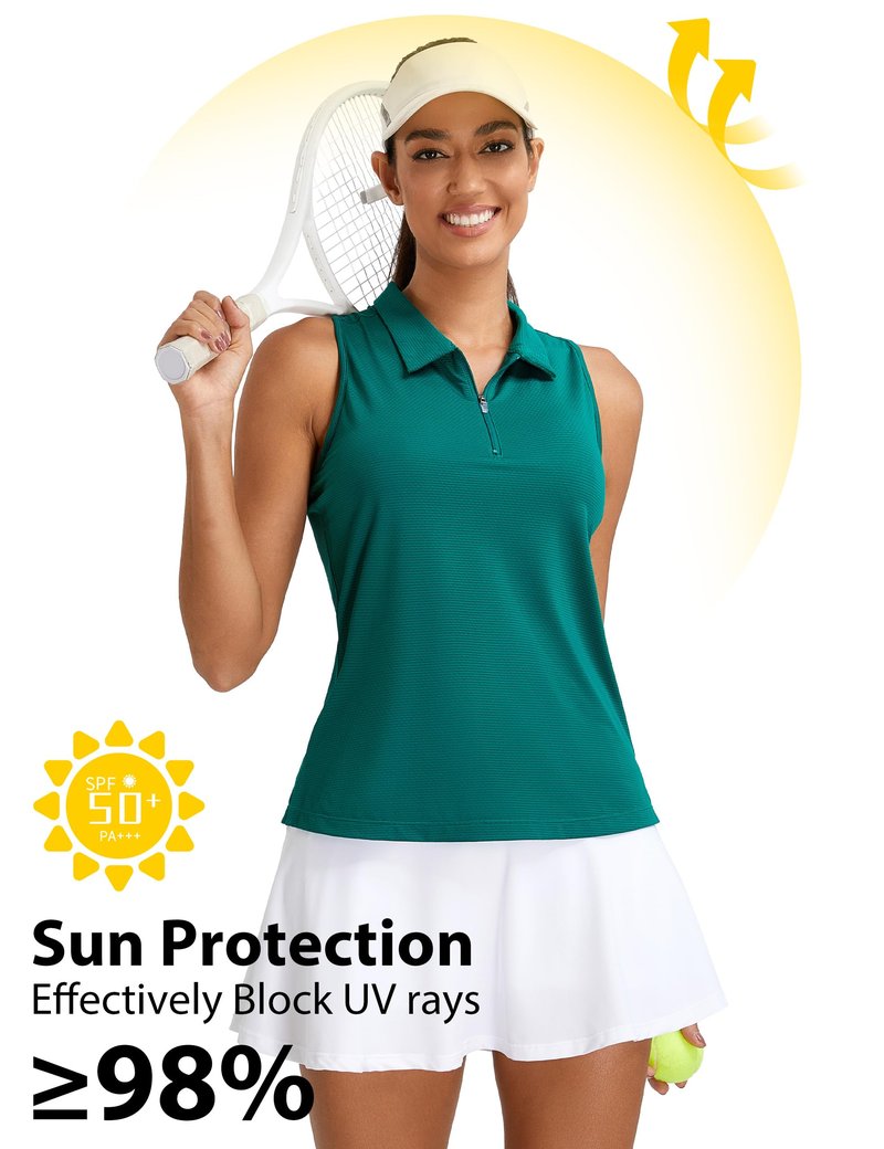 MathCat Womens Golf Polo Shirts, Sleeveless 1/4 Zip UPF 50+ Tennis Tank Top, Racerback with Collar Athletic Shirt Quick Dry