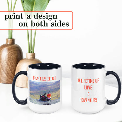 Personalized Black 15oz Ceramic Coffee Mug with Custom Photo, Text, Logo or Design, DYE, Taza para Cafe Personalizadas con Fotos, Mother's Day Gift, Great Gifts for Men, Women, Picture