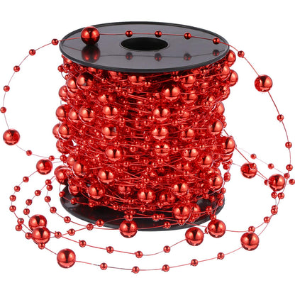 Pangda 65.6 ft Artificial Pearl Beads Garland for Christmas Tree Plastic Beaded String Strands Chain Ornament for Wedding Halloween Party Decoration Bridal Bouquet Craft Flower DIY Supplies(Red)