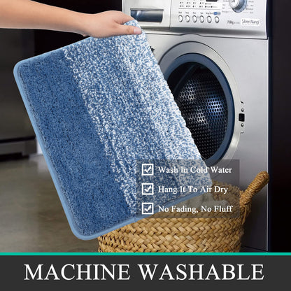 Enyhom Microfiber 3 Piece Bath Mat Sets Non Slip Bath Rugs and Pedestal Mats for Bathroom Washable Absorbent Bathroom Floor Carpet Rug Toilet Rug, Blue