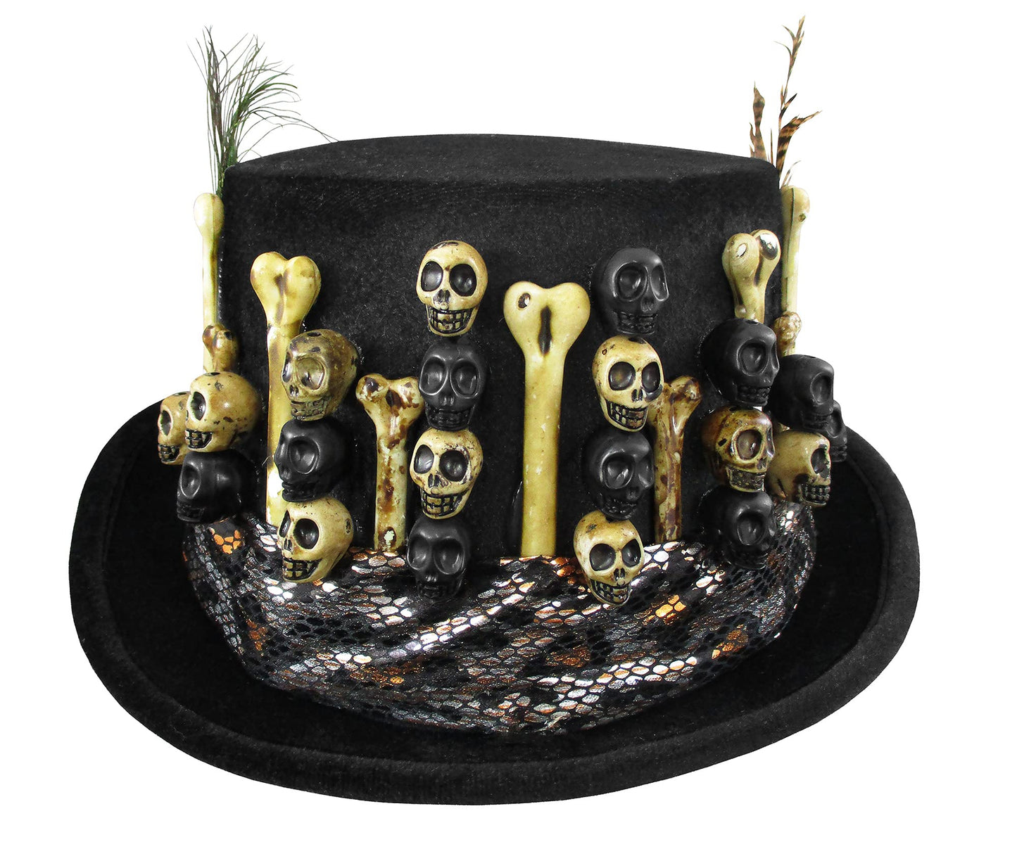 Nicky Bigs Novelties Deluxe Voodoo Top Hat – Gothic Costume Voodoo Hat with Skulls, Bones & Feathers – Mens Witch Hat for Halloween, Witch Doctor, Mardi Gras, and Themed Party Outfits