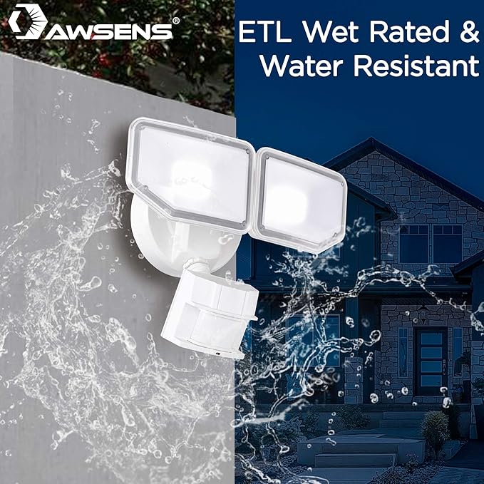 40W LED Security Lights Motion Sensor Light Outdoor, 180 Degree, 4000LM, 5000 K, ETL Water Resistant, Clear 2 Head Motion Detector Flood Light for Garage, Yard 2-Pack (White)