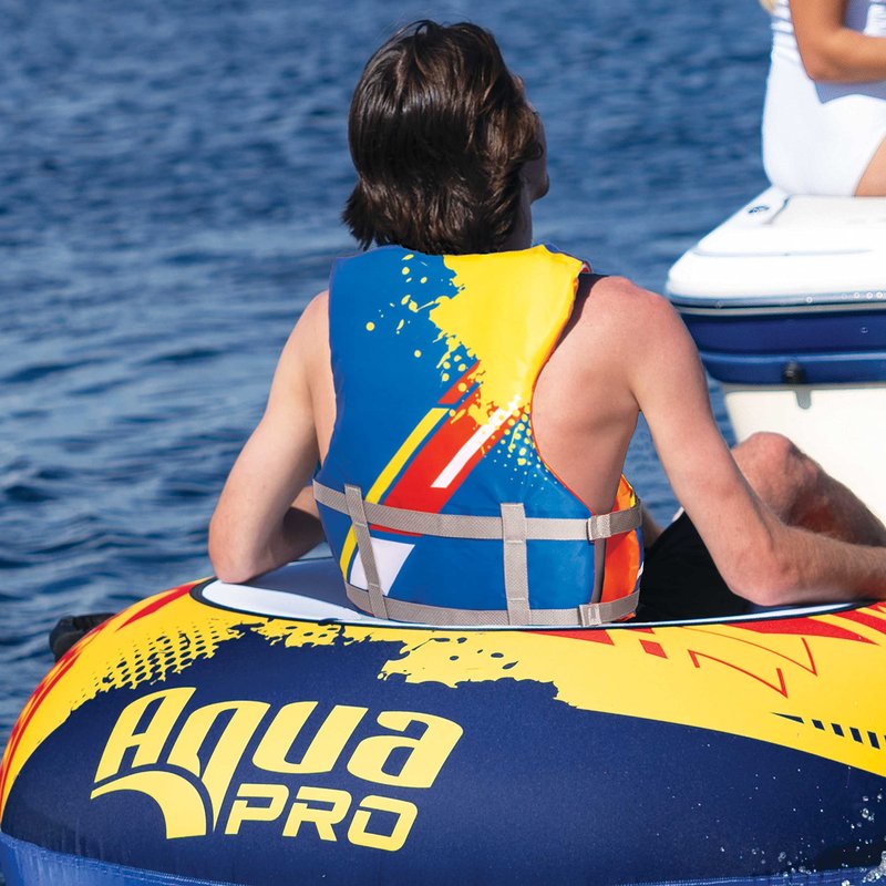 Oceans 7 USCG Universal Fit Adult Sized Life Jacket – Type III PFD Fits Chest Size 30” - 52” – Flexible-Fit Open-Sided Design – Blue/Red/Yellow