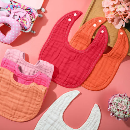 Frienda 6 Pcs Muslin Bibs Burp Cloths for Baby Teething Bandana Bibs 6 Absorbent Layer for Baby Boy Girl Cotton Burping Cloth(Pink Series)