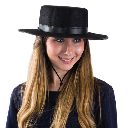 Tigerdoe Spanish - Gaucho Hat - Amish Hat - Black Flat Top Fedora Costume Hats