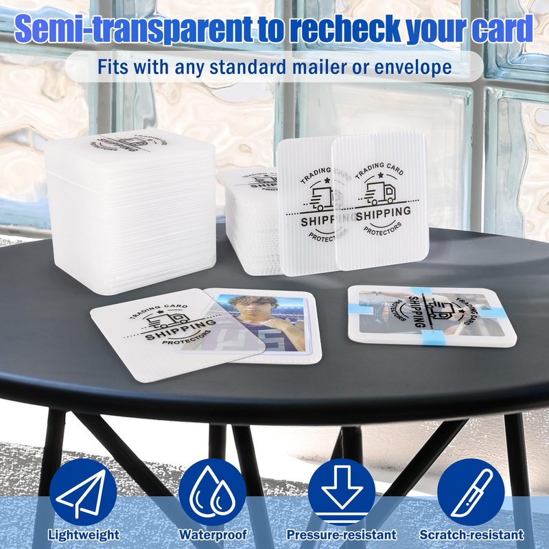 200 Pack Trading Card Shipping Protectors with Tape Rolls, AHIER 3.5'' x 4.5'' Plastic Cardboard Inserts for Bubble Mailers, Translucent Semi Rigid Precut Card Savers for Mailing Shipping Supplies
