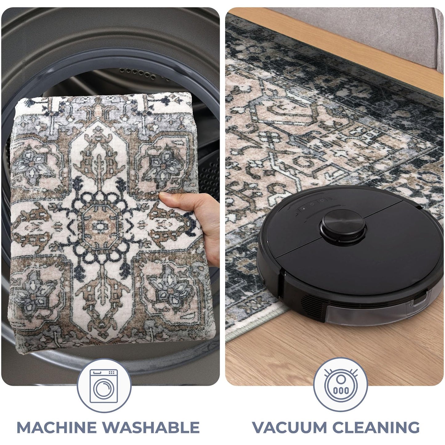 KOZYFLY Runners for Hallways 2x8 Ft Washable Kitchen Runner Rug Boho Entry Rug for Hallways Indoor Printed Faux Wool Long Floor Carpet for Entryway Bedroom Kitchen Hallway Use, Black/Taupe/Beige