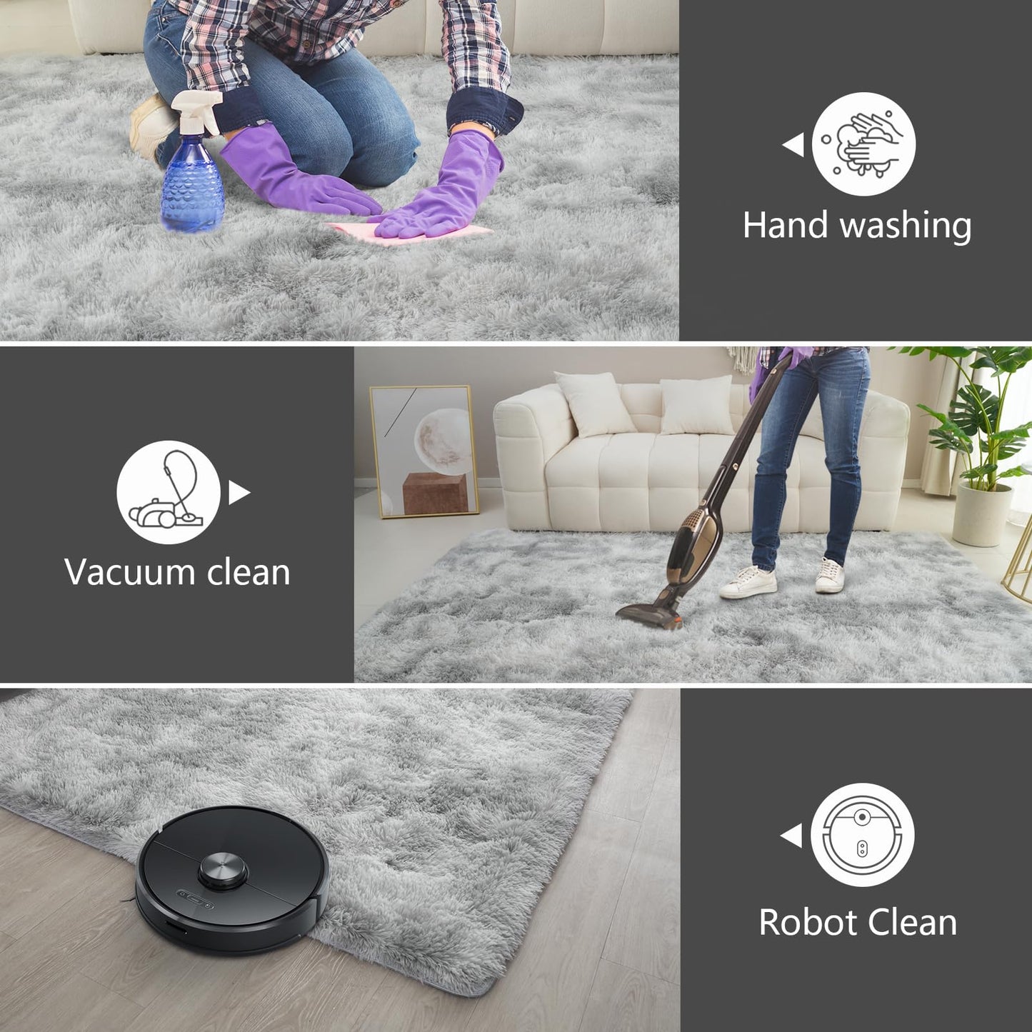 Shag Runner Rug for Bedroom Living Room 2x6 Upgrade Non-Slip Fluffy Soft Bedside Rugs,Shaggy Gray Carpet for Livingroom Dorm Home Decor Aesthetic