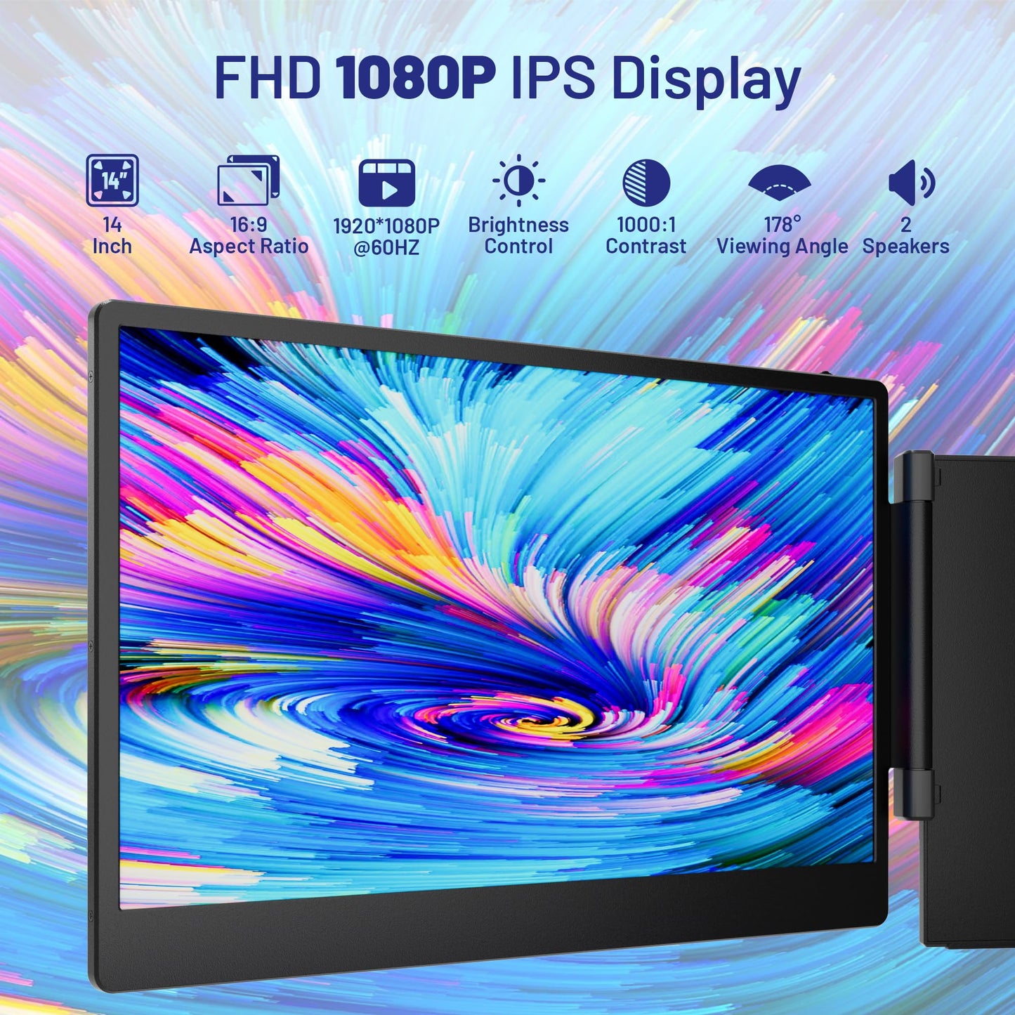domyfan 14" Laptop Screen, S3 FHD 1080P IPS Triple Portable Monitor Laptop, HDMI/USB-A/Type-C Plug and Play, Compatible with Windows/Mac/Android/Chrome