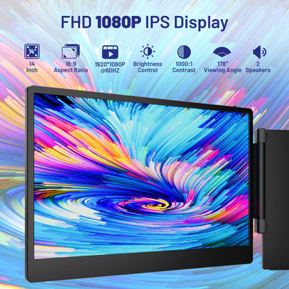 domyfan 14" Laptop Screen, S3 FHD 1080P IPS Triple Portable Monitor Laptop, HDMI/USB-A/Type-C Plug and Play, Compatible with Windows/Mac/Android/Chrome