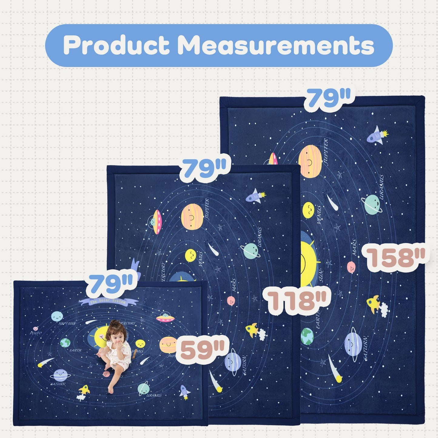 PaPaMat 1.3" Thick Large Baby Floor Play Mat 59x79, Padded Memory Foam Play Mat, Non-Slip Plush Carpet Playmat for Nursery Playroom Classroom (Solar System)
