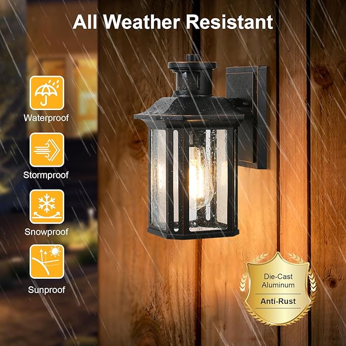 2 Pack Motion Sensor Outdoor Lights, 3 Adjustable Lighting Modes Porch Lights, Dusk to Dawn Exterior Lighting Fixture, Waterproof Outside Wall Lantern Sconce for House, Garage, Front Porch, ETL Listed