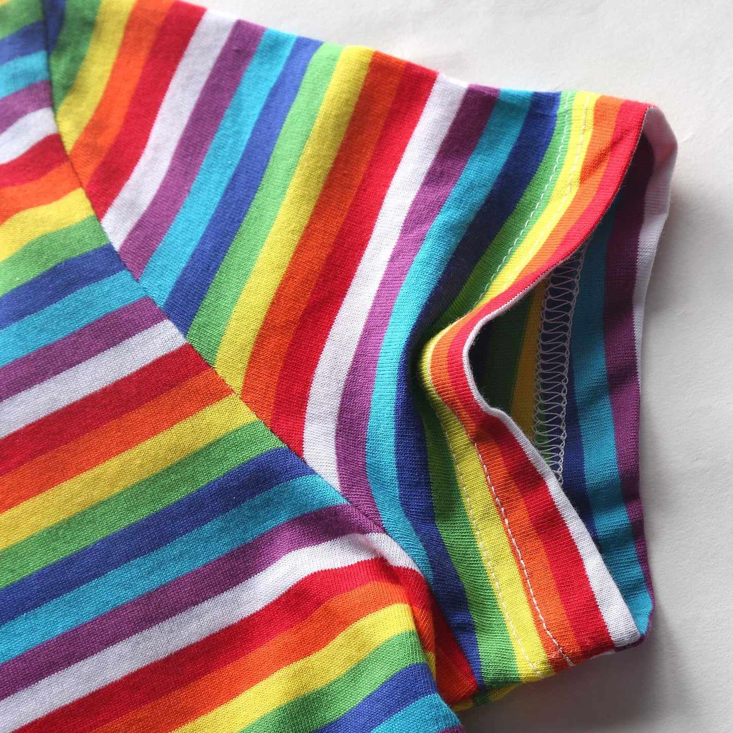 Rainbow T Shirt Women Striped Tee Crew Neck Short Sleeve Stripes Tops Fashion L