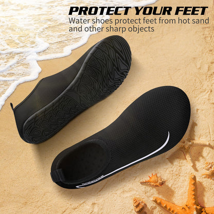 Swim Water Shoes Aqua Socks Barefoot for Sea Beach Swimming Shoes Pool Ladies Women Mens Black Line 6/7 UK