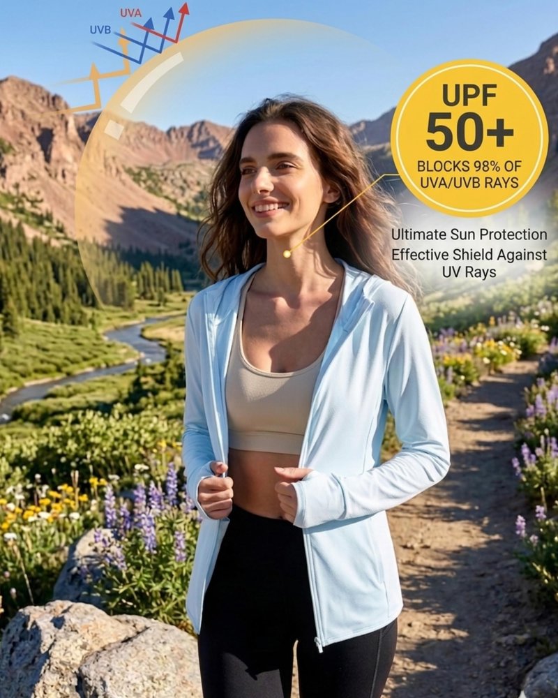 isnowood Womens UPF 50+ SPF Hoodie Jacket, UV Sun Protection Long Sleeve Full Zip Hoodies, Lightweight Athletic Shirts for Hiking Outdoor Workout