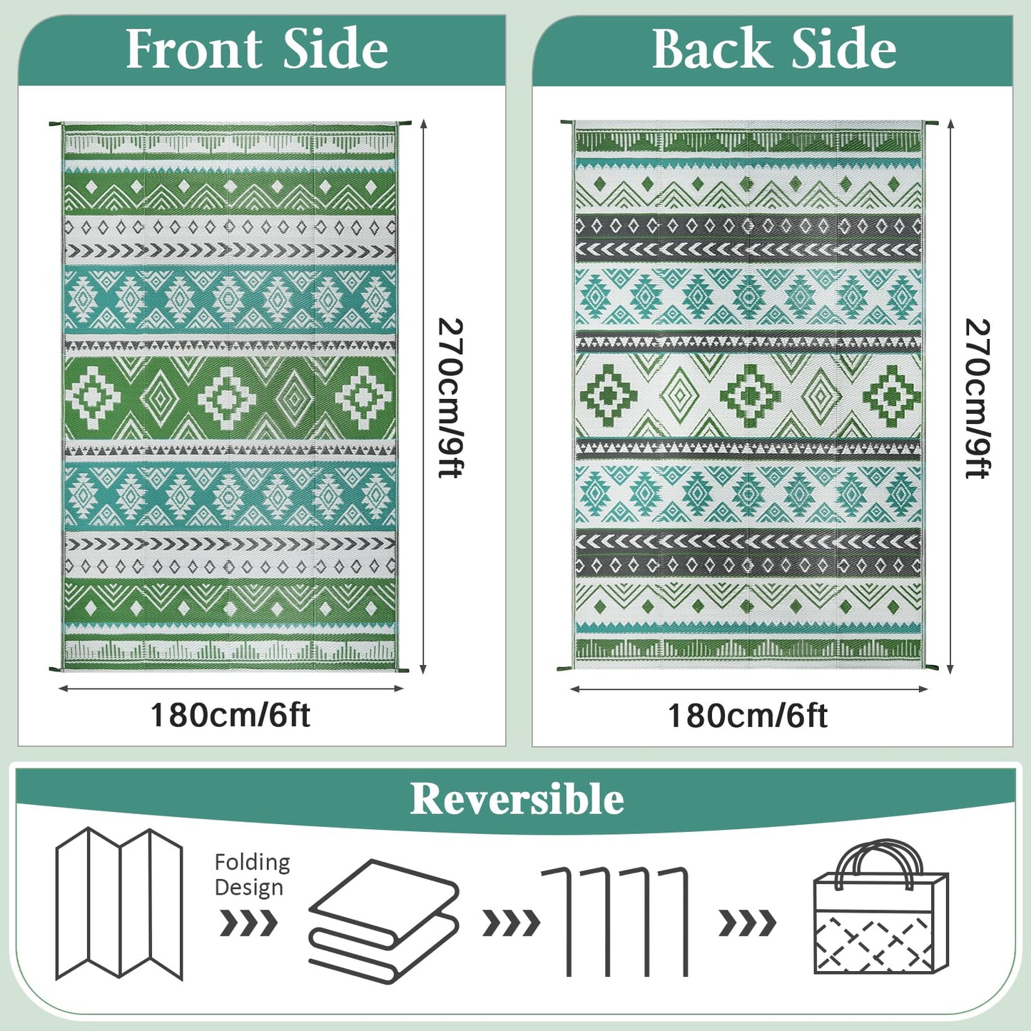 Outdoor Area Rug 6x9 Waterproof Patio Rug Reverisble Plastic Straw Outdoor Mat, Portable RV Mat Carpet for Deck, Camper, Porch, Balcony, Backyard, Picnic, Blue