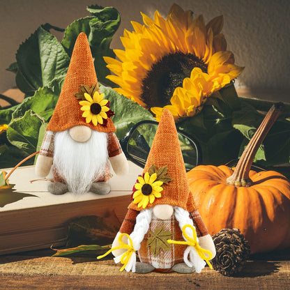 Godeufe Set of 2 Fall Gnomes Plush Autumn Decorations Harvest Handmade Elf Dwarf Figurines for Home Kitchen Farmhouse Tiered Tray Holiday Festival Party Scandinavian Tomte
