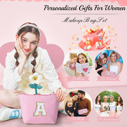 YOOLIFE Valentines Day Gifts for Kids Teen Girls Women | Initial Makeup Bag | Pink Cosmetic Bag Travel Bags | 11 12 13 14 15 16 Years Old Girl Gift Teacher Gift Teen Girl Gifts Trendy Stuff A