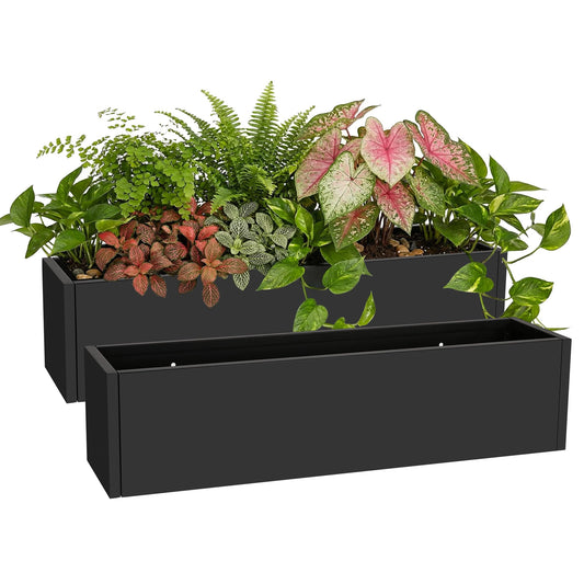 Garvee Metal Rectangular Planter Box 2 Pack, 36" Long Planter with Drainage Holes Hanging Flower Pot - Heavy Duty Window Sill Box Steel Planters for Outdoor/Indoor Plants, Flowers