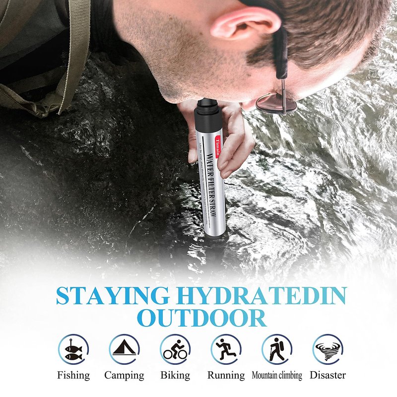 Timain 4 Pack Mini Water Filter Straws,Water Purifier Survival for Emergency Preparedness,Break Glass,Travel,Camping, Hiking,Fishing,Hunting (4)