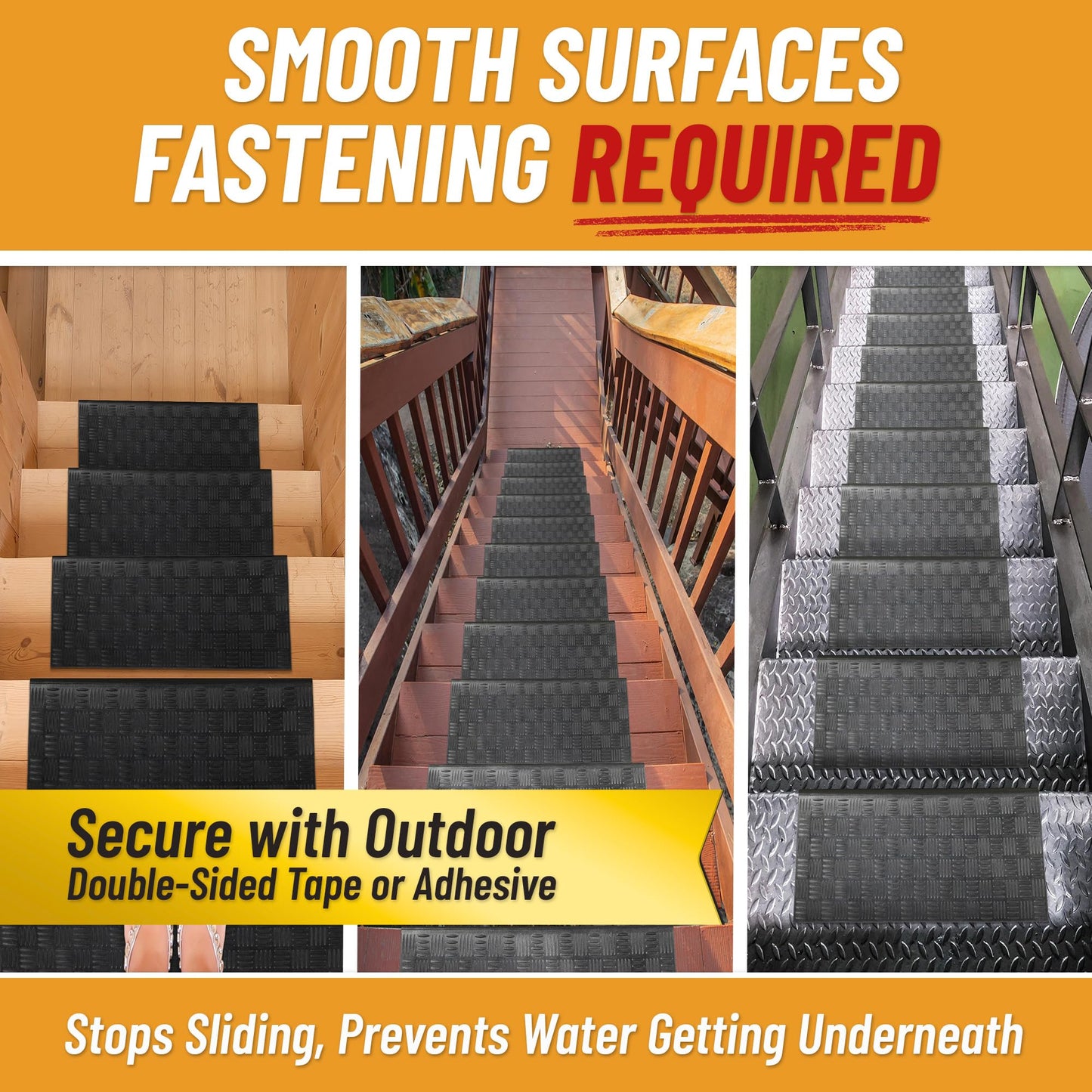 Ottomanson Bullnose Stair Treads Outdoor – Ribbed Heavy-Duty Non-Slip Stair Mats – Best Grip on Concrete, Brick & Textured Step – Fastening Required for Wooden & RV Steps, Pack of 5