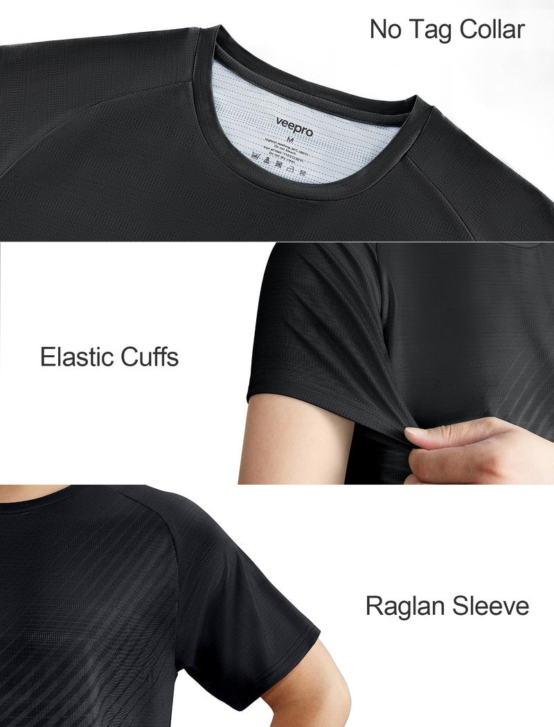 Men's Athletic Running T-Shirts Quick Dry Gym Workout Shirts Moisture Wicking Short-Sleeve Lightweight Sports Tee Tops Performance Activewear Black XL