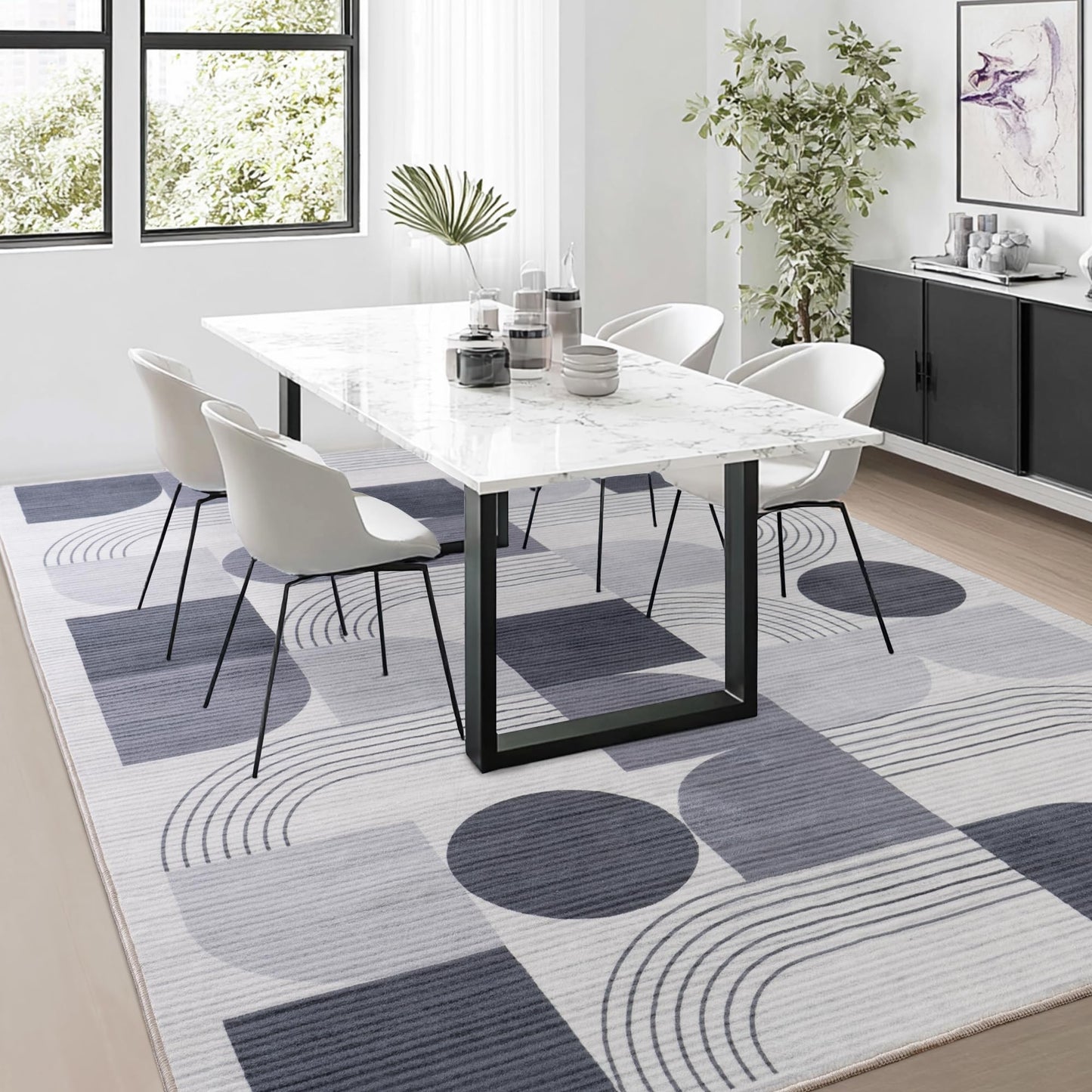 QDUIDU Large Machine Washable 4x6 Area Rug, Soft Modern Geometric Abstract Grey Rugs for Bedroom Living Room, Non-Shedding Faux Wool Indoor Throw Floor Carpet for Office Entryway Dining Room Decor