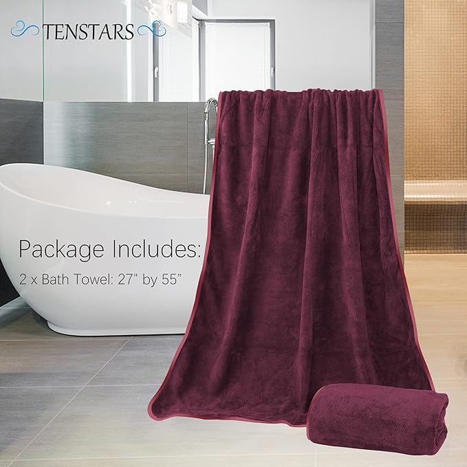 TENSTARS Silk Hemming Bath Towels