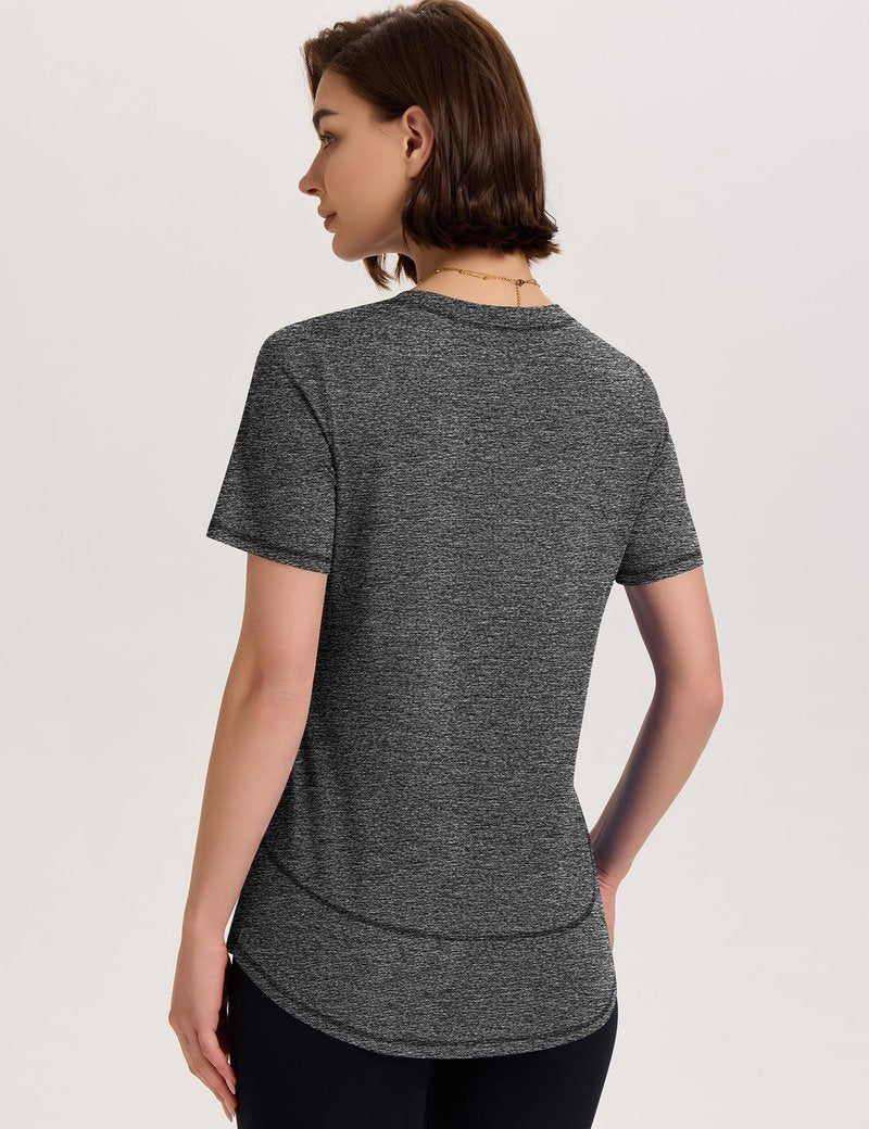 TCOT Women's Workout Tops Short Sleeve Athletic Yoga Shirts Moisture Wicking Shirts V Neck Running Tees Dark Grey L
