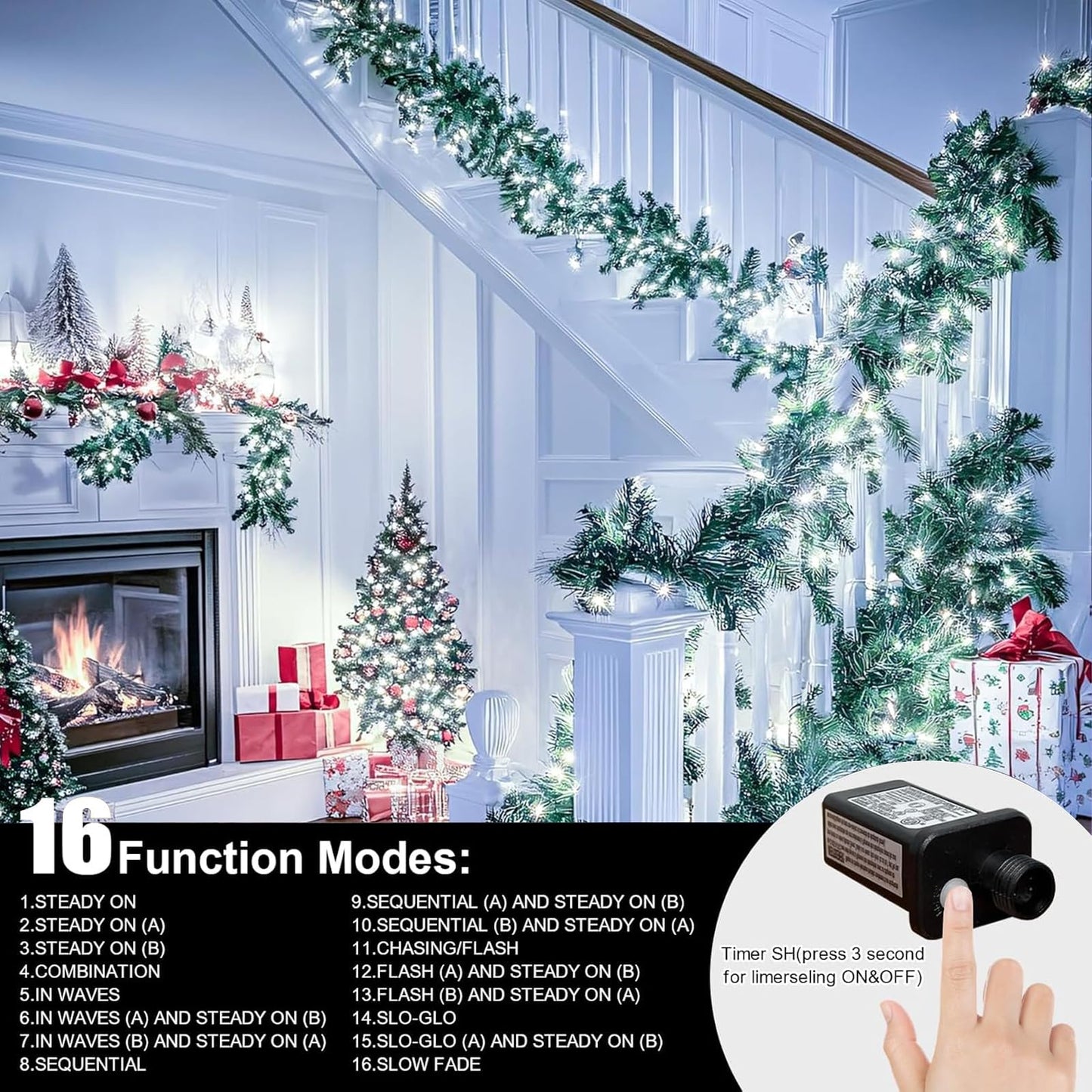 LAMPHOME 33ft Christmas Decorative Mini Lights, 100 LED Transparent Wire Fairy Starry String Lights Plug in, 11 Lighting Modes, for Indoor Outdoor Xmas Tree Wedding Party Decoration (White)