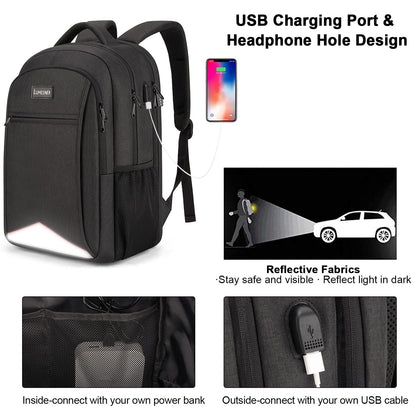 Lumesner Travel Laptop Backpack with USB Charging Port; 15.6 Inch Anti Theft Business Backpack for Men & Women; Water Resistant Computer Rucksack for School/Work/Travel
