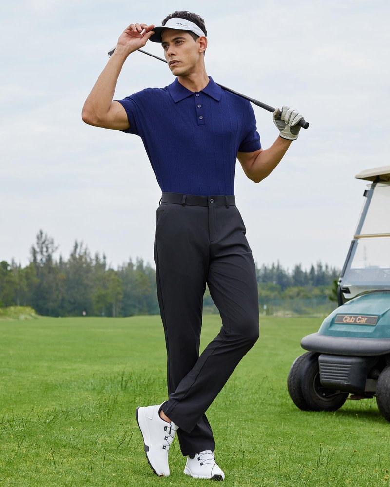 Vytroon Mens Golf Pants All-Day Stretch Chinos 30"/32"/34" Water-Resistant Quick Dry Lightweight Work Dress Trousers with 4 Pockets for Business Casual Travel, Black, 32W x 30L